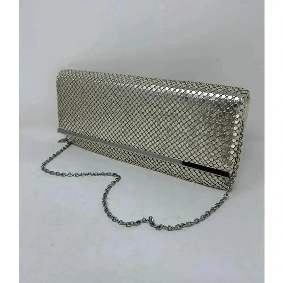 Jessica McClintock Vintage Silver Mesh Purse Clutch 80's - Picture 6 of 14